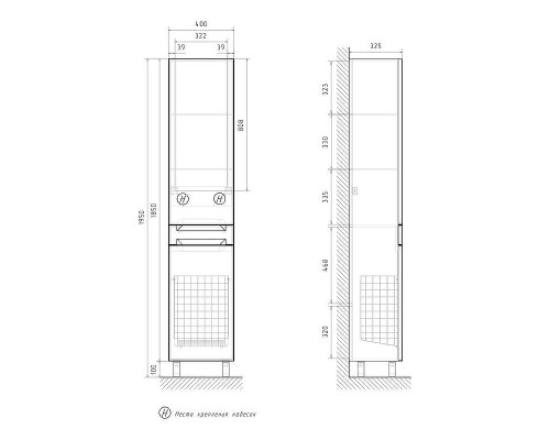 Шкаф пенал Equil Corner 40 pnCRNR40.KZ-06 с бельевой корзиной цвет Белый