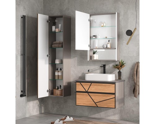 Шкаф пенал Equil Ferro 36 ppFERRO36.L-11 подвесной цвет Лен антрацит Дуб мадейра