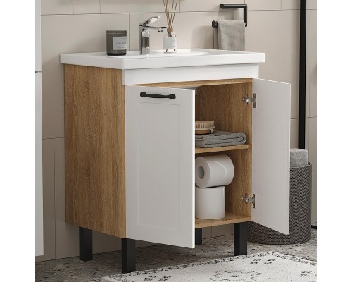 Тумба под раковину Equil Lago 70 tnLAGO70.2D-04 цвет Белый Светлое дерево