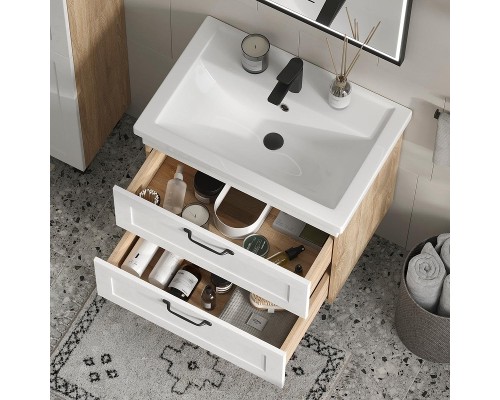Тумба под раковину Equil Lago 70 tpLAGO70.2Y-04 подвесная цвет Белый Светлое дерево