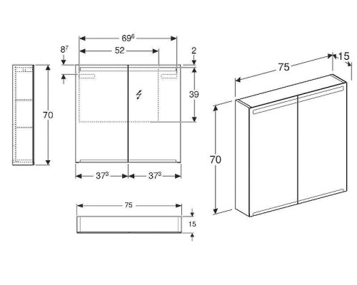 Зеркальный шкаф Geberit Smyle Square 75 500.205.00.1 подвесной Белый