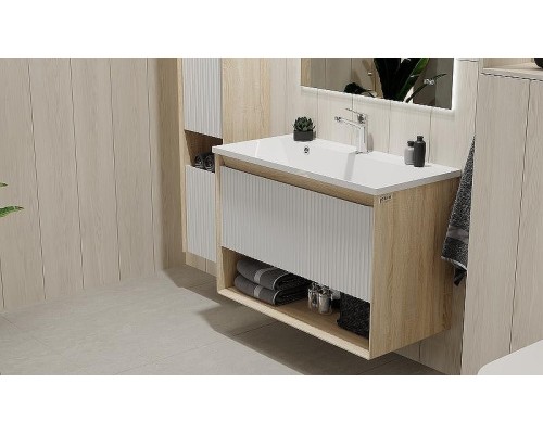 Тумба под раковину Jorno Tossony 90 Toss.01.90/P/SS-W/JR подвесная Сонома светлая Белая