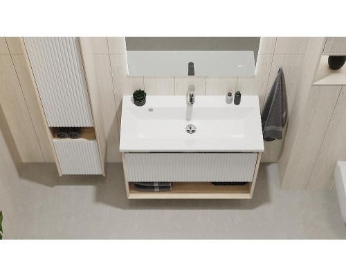 Тумба под раковину Jorno Tossony 90 Toss.01.90/P/SS-W/JR подвесная Сонома светлая Белая