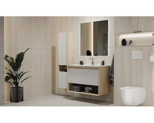 Тумба под раковину Jorno Tossony 90 Toss.01.90/P/SS-W/JR подвесная Сонома светлая Белая