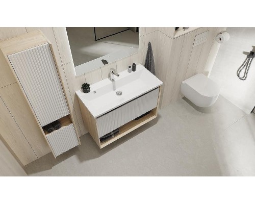 Тумба под раковину Jorno Tossony 90 Toss.01.90/P/SS-W/JR подвесная Сонома светлая Белая