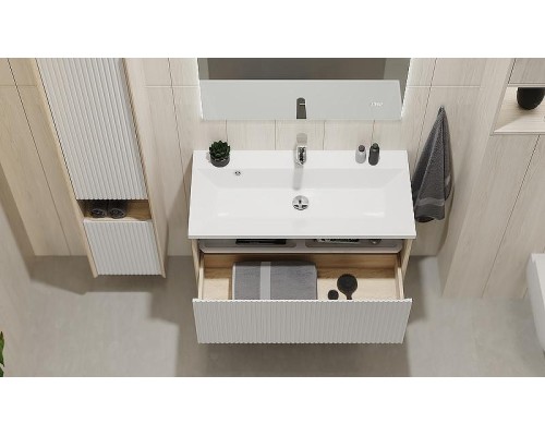 Тумба под раковину Jorno Tossony 90 Toss.01.90/P/SS-W/JR подвесная Сонома светлая Белая