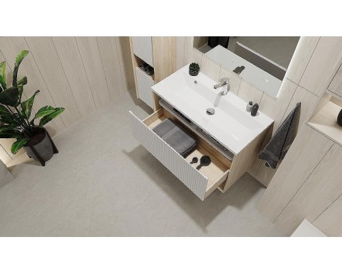 Тумба под раковину Jorno Tossony 90 Toss.01.90/P/SS-W/JR подвесная Сонома светлая Белая