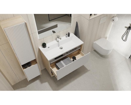 Тумба под раковину Jorno Tossony 90 Toss.01.90/P/SS-W/JR подвесная Сонома светлая Белая