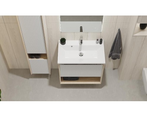 Тумба под раковину Jorno Tossony 70 Toss.01.70/P/SS-W/JR подвесная Сонома светлая Белая