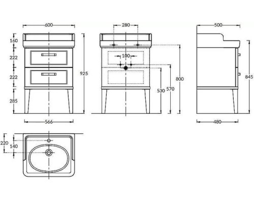 Тумба под раковину Kerama Marazzi Pompei 60 PO.M.60.2\BLK цвет Белый глянцевый