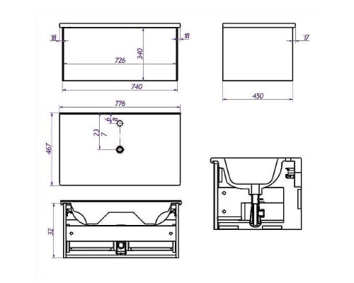 Тумба под раковину La Fenice Terra 80 FNC-01-TER-BG-80 подвесная Синяя матовая