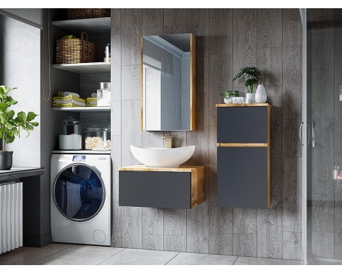 Тумба под раковину Misty Ива 90 П-Ива-01090-481Я подвесная Графит Дуб Вотан