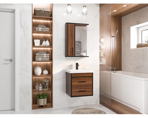 Тумба с раковиной Misty Кедр 50 УТ000014437 подвесная Орех