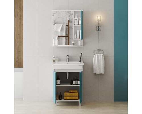 Зеркало со шкафом Onika Марви 60 R 206089 с подсветкой цвет Белый Бирюзовый