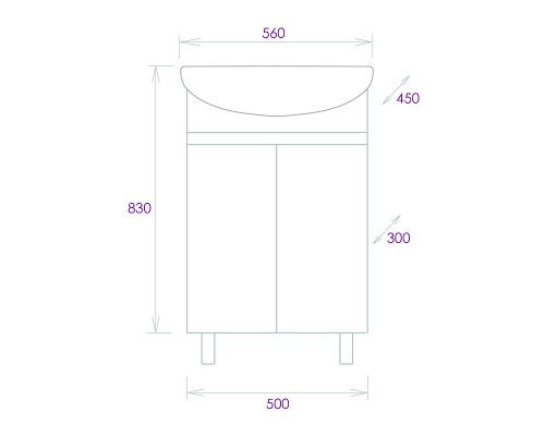 Тумба под раковину Onika Милтон 55 105560 цвет Дуб сонома Серый