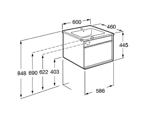 Тумба под раковину Roca Aneto 60 857429806 подвесная Белый глянец Черная матовая