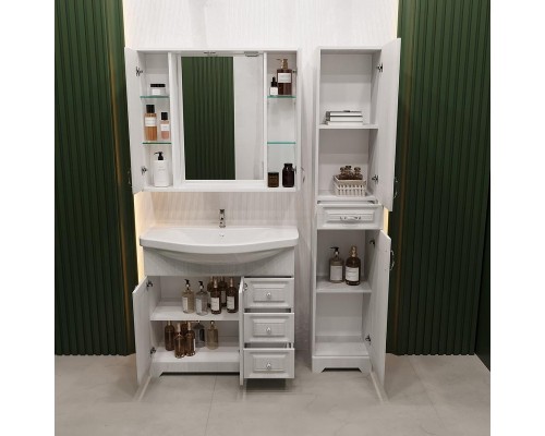 Зеркало со шкафом Stella Polar Кармела 90 SP-00002033 с подсветкой цвет Белое серебро