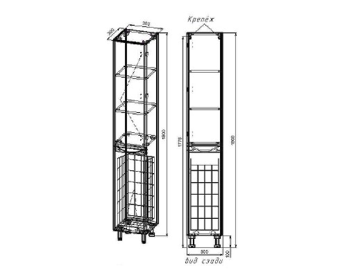 Шкаф пенал Style Line Бергамо 30 R СС-00002330 с бельевой корзиной Серый антискрейтч