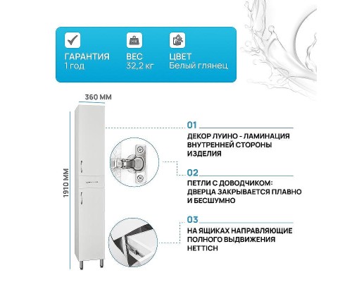 Шкаф пенал Style Line Эко Стандарт 36 Белый глянец