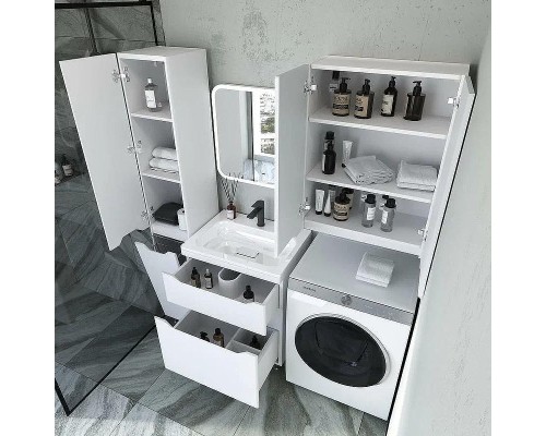 Шкаф пенал Style Line Марелла 30 L Люкс Plus СС-00002445 с бельевой корзиной Белый матовый антискрейтч