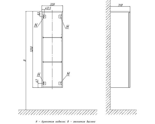 Шкаф пенал Velvex Unique Unit 33 PpUNI.120.ZV-215 подвесной Бежевый шелк