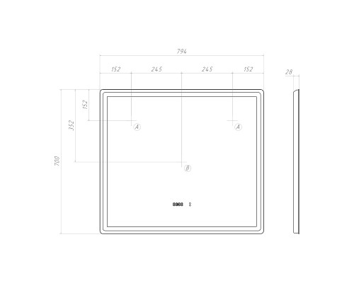 Зеркало Vigo Geometry Luxe 80 210 с подсветкой с бесконтактным выключателем с диммером с подогревом и часами