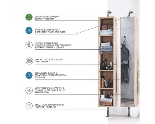 Шкаф пенал Vigo Grani 30 pnp.GRI.30 поворотный Дуб сонома