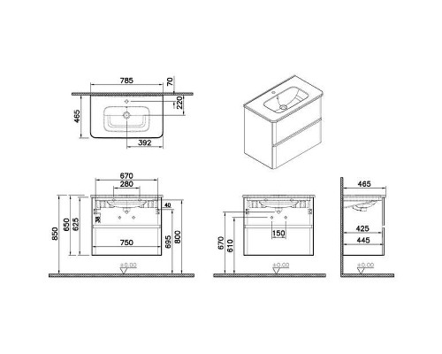 Тумба с раковиной Vitra Mia Plus Round 80 69824 подвесная Белая глянцевая