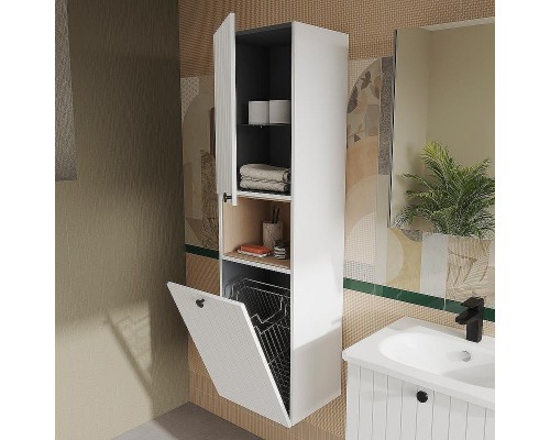 Шкаф пенал Vitra Root Groove 40 L 69093 подвесной с бельевое корзиной Белый матовый