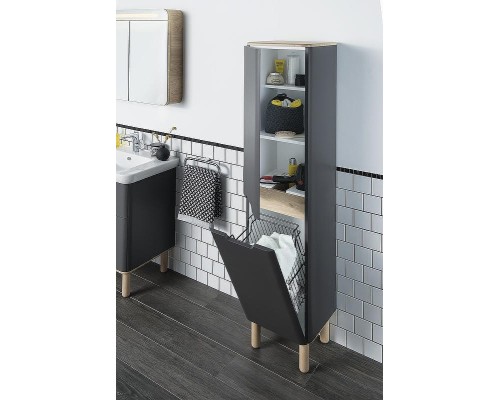 Шкаф пенал Vitra Sento 40 L 60856 подвесной с бельевое корзиной Антрацит матовый