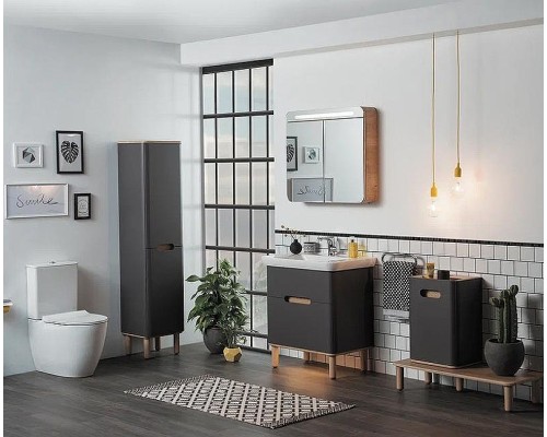 Шкаф пенал Vitra Sento 40 L 60856 подвесной с бельевое корзиной Антрацит матовый