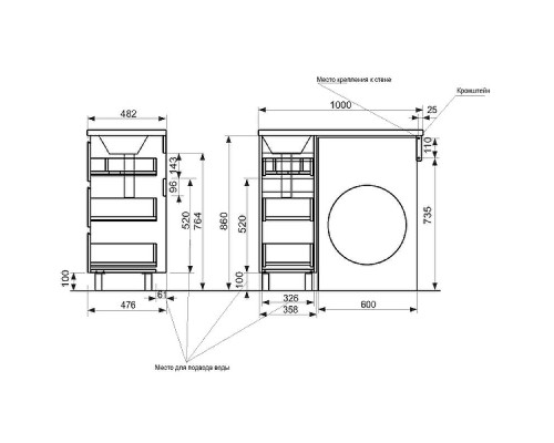 Тумба с раковиной Эстет Dallas Luxe 100 L ФР-00002317 Белая