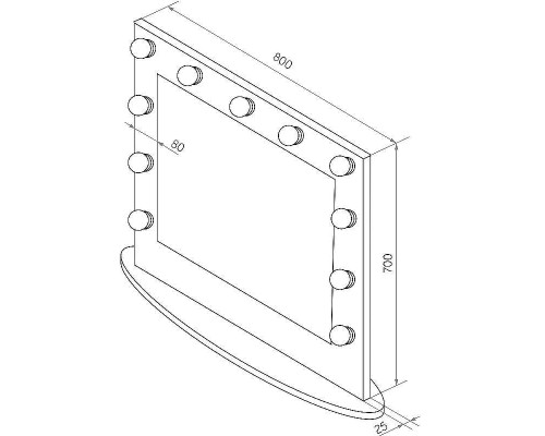Зеркало Континент 800х700 ЗГП43 гримерное с подсветкой Черное с механическим выключателем