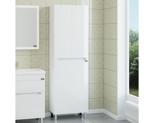 Шкаф пенал СанТа Лондон 60 с бельевой корзиной Белый