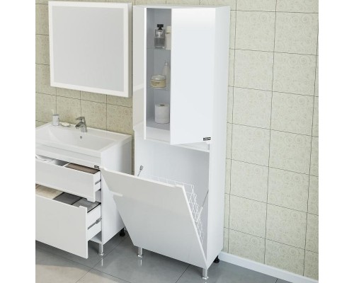 Шкаф пенал СанТа Лондон 60 с бельевой корзиной Белый