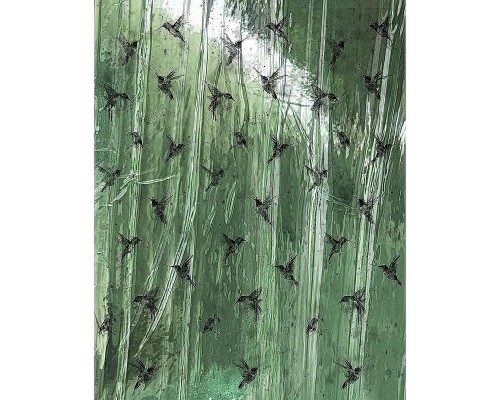 Панно Marburg Crush Motion 63463 Винил на флизелине (2,1x2,7) Зеленый, Птицы