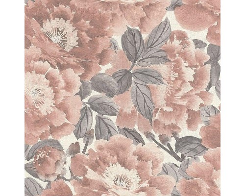Обои RASCH Kimono 408331 Винил на флизелине (0,53x10,05) Белый/Розовый/Серый, Цветы