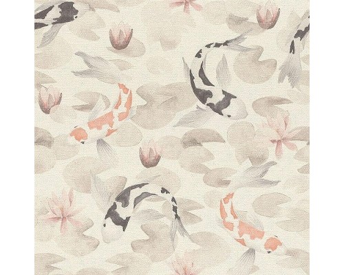 Обои RASCH Kimono 409420 Винил на флизелине (0,53x10,05) Белый/Серый/Оранжевый, Животные