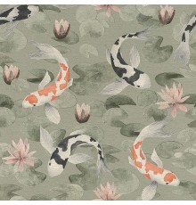 Обои RASCH Kimono 409437 Винил на флизелине (0,53x10,05) Зеленый/Белый/Оранжевый, Животные