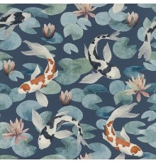 Обои RASCH Kimono 409444 Винил на флизелине (0,53x10,05) Синий/Белый/Оранжевый, Животные