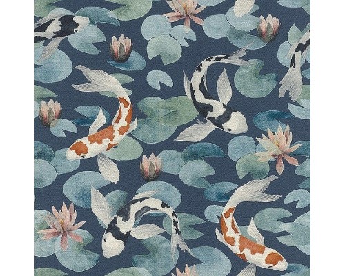 Обои RASCH Kimono 409444 Винил на флизелине (0,53x10,05) Синий/Белый/Оранжевый, Животные