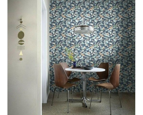 Обои RASCH Kimono 409444 Винил на флизелине (0,53x10,05) Синий/Белый/Оранжевый, Животные