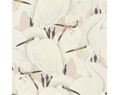 Обои RASCH Kimono 409536 Винил на флизелине (0,53x10,05) Белый/Розовый, Птицы