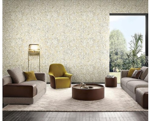 Обои Zambaiti Parati Trussardi VI 46047 Винил на флизелине (1,06x10,05) Черный/Бежевый, Листья/Цветы