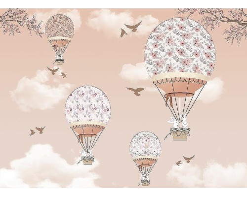 Фреска детская Ortograf Для самых маленьких 32907 Фактура бархат FX Флизелин (3,7x2,7) Розовый, Воздушные шары