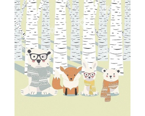 Фреска детская Ortograf Для самых маленьких 32918 Фактура флок FLK Флизелин (2,7x2,7) Зеленый/Разноцветный, Животные