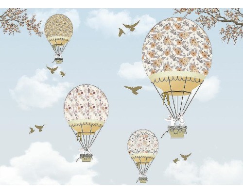 Фреска детская Ortograf Для самых маленьких 32909 Фактура флок FLK Флизелин (3,7x2,7) Голубой/Бежевый, Воздушные шары