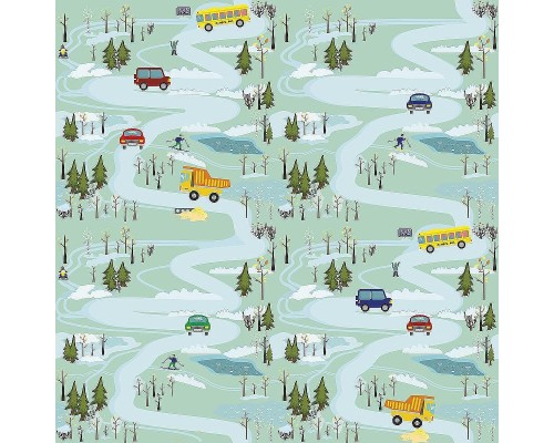 Фреска детская Ortograf Для самых маленьких 32913 Фактура флок FLK Флизелин (2,7x2,7) Зеленый, Автомобили/Деревья