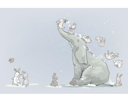 Фреска детская Ortograf Для самых маленьких 32925 Фактура флок FLK Флизелин (4x2,7) Голубой, Животные