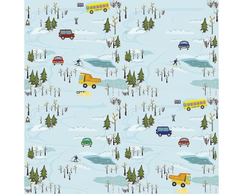 Фреска детская Ortograf Для самых маленьких 32914 Фактура бархат FX Флизелин (2,7x2,7) Голубой, Автомобили/Деревья